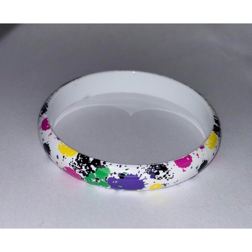 Vintage 1980's Acrylic Bangle Bracelet Splash Ink Stackable Retro Colorful